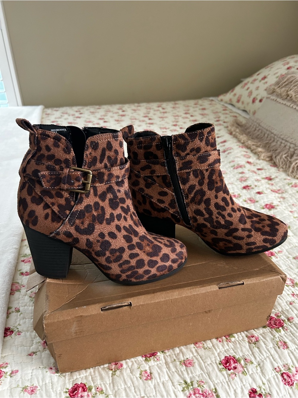 Time and Tru Leopard Print Ankle Booties - Brown/Black